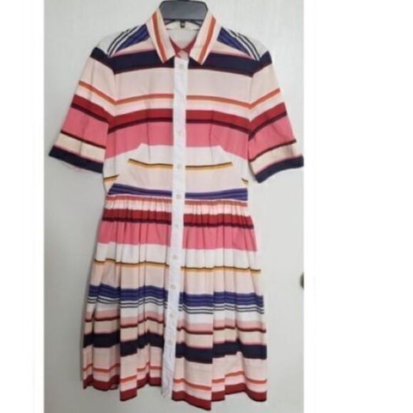 Kate Spade Women’s Size 00 Berber Fit and Flare Dress Pink Striped Button Up - Picture 6 of 13